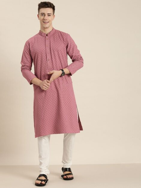 9f489a0d-4a3b-4dda-b1a8-d335d0a294891690458281086-Mens-Wear-Pink-Rayon-Chikankari-sequinned-embroidered-kurta–3
